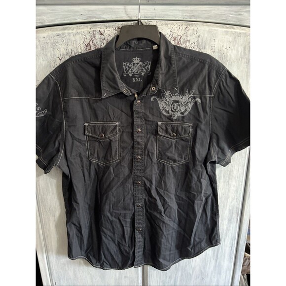 Guess vintage graphic button up short sleeve Men’s top Xxl Goth Grunge - Picture 5 of 8